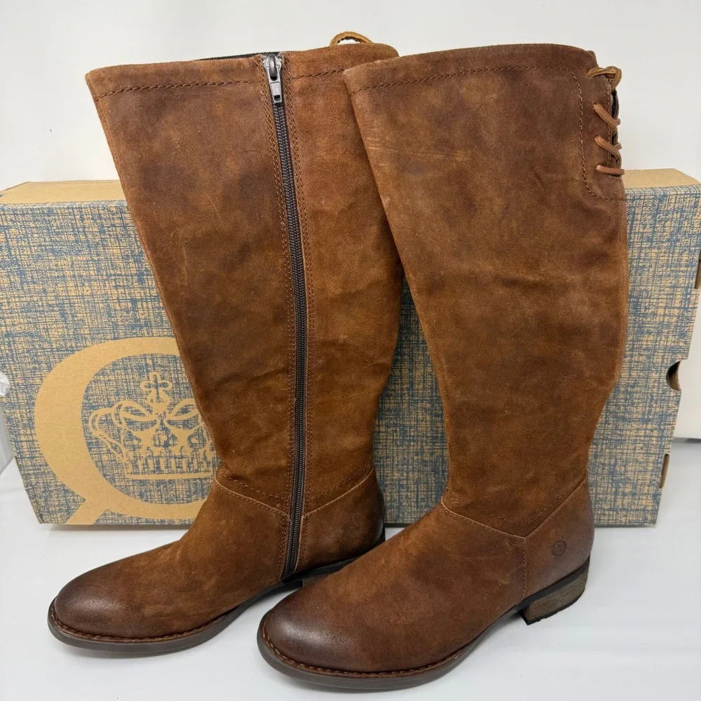 Born Hayden Rust Tobacco Distressed Leather Tall Boots BR0027026 Womens 7.5